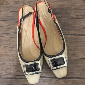 Alfani Women's Beige and Black Heels with Silver Buckle